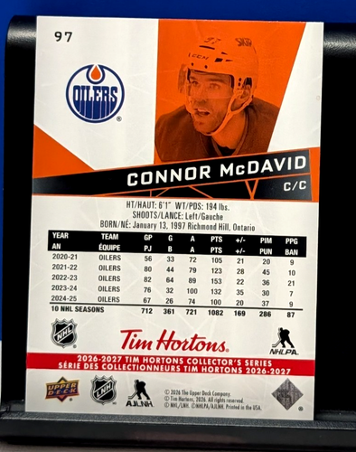 Connor McDavid 2026-27 Upper Deck Tim Hortons #97 Oilers Card - photo 2