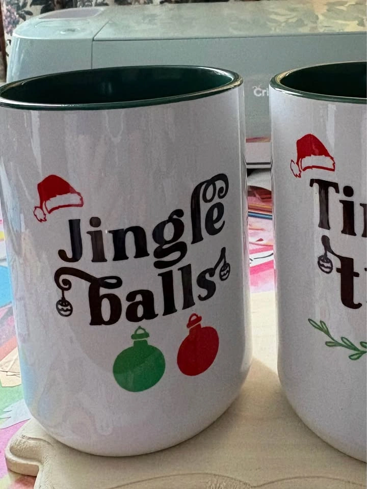 Christmas mugs tinsel and jingle 15 oz green inside and green ha - photo 2