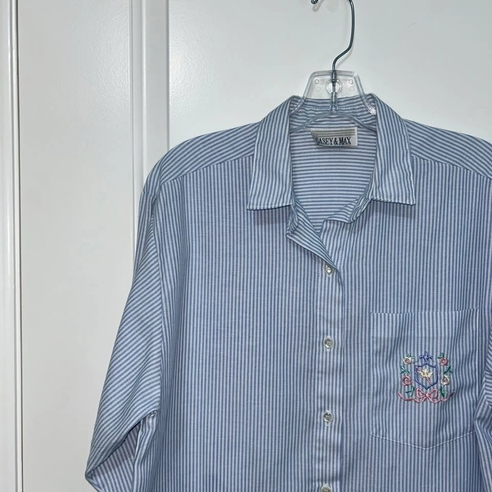 Casey & Max Blue Striped Embroidered Button-Down Shirt S/M - photo 4