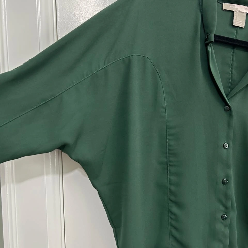 Forever 21 Dark Green Button-Down Blouse – Long Sleeve, Size S - photo 4
