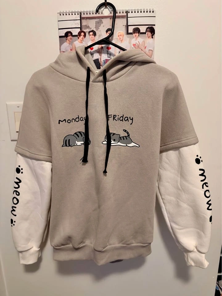 White/Grey Cute Cat Hoodie