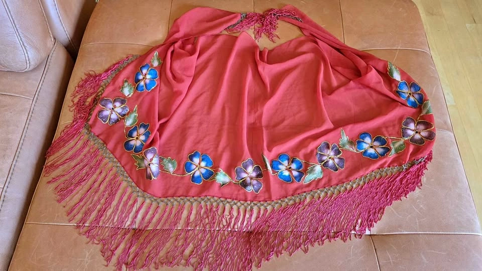 Boho Chic Floral Red Fringe Sarong/Scarf