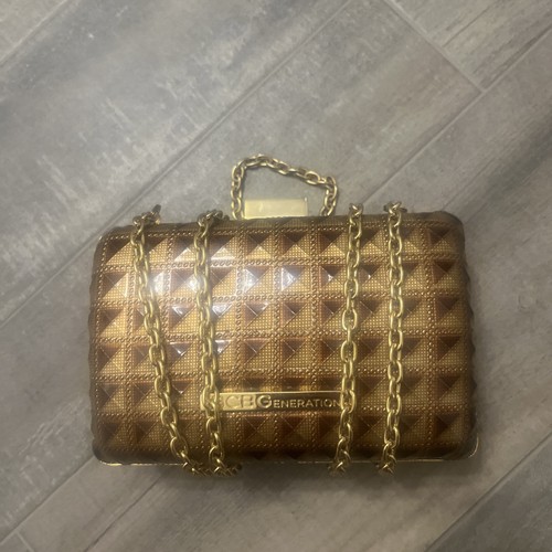 BCBG Brown Gold Textured Formal Glam Mini Purse