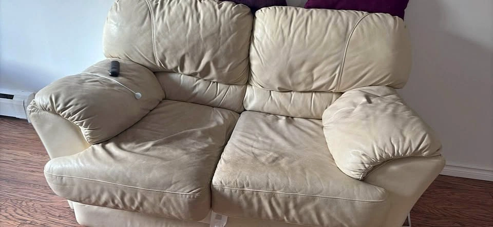 Cream Leather Loveseat