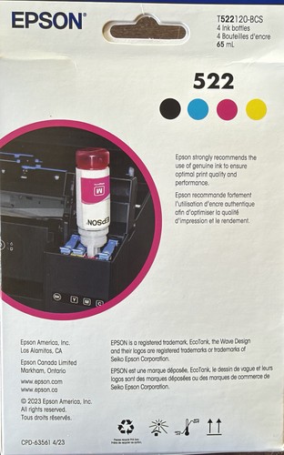Epson 522 EcoTank EcoFit Ink Bottle Combo BK/C/M/Y - photo 3