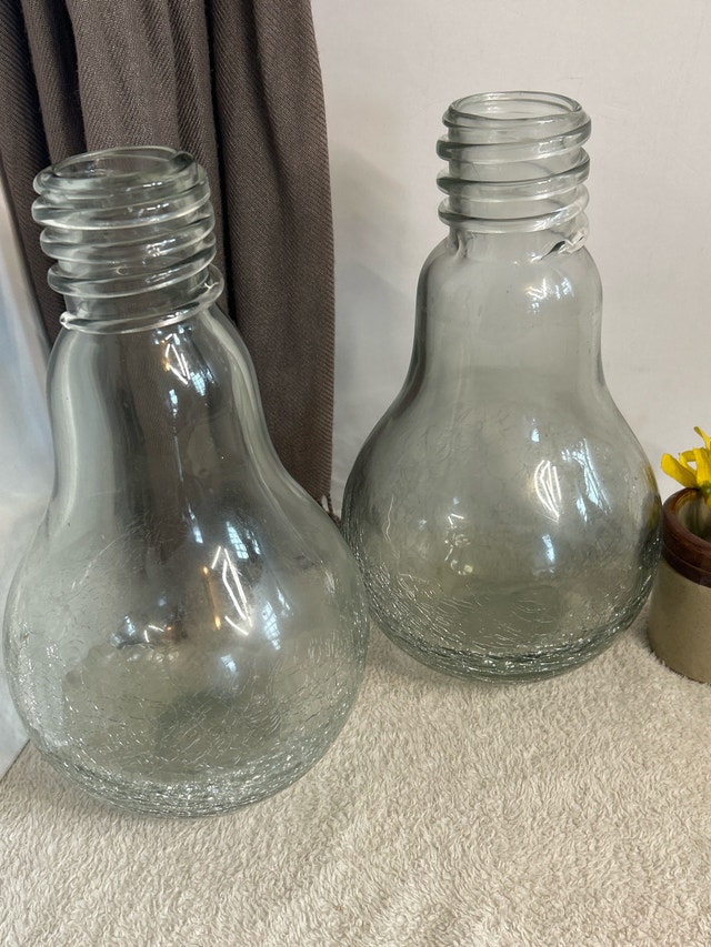MCM Torre & Tagus Crackled Glass Light Bulb Vase Pair
