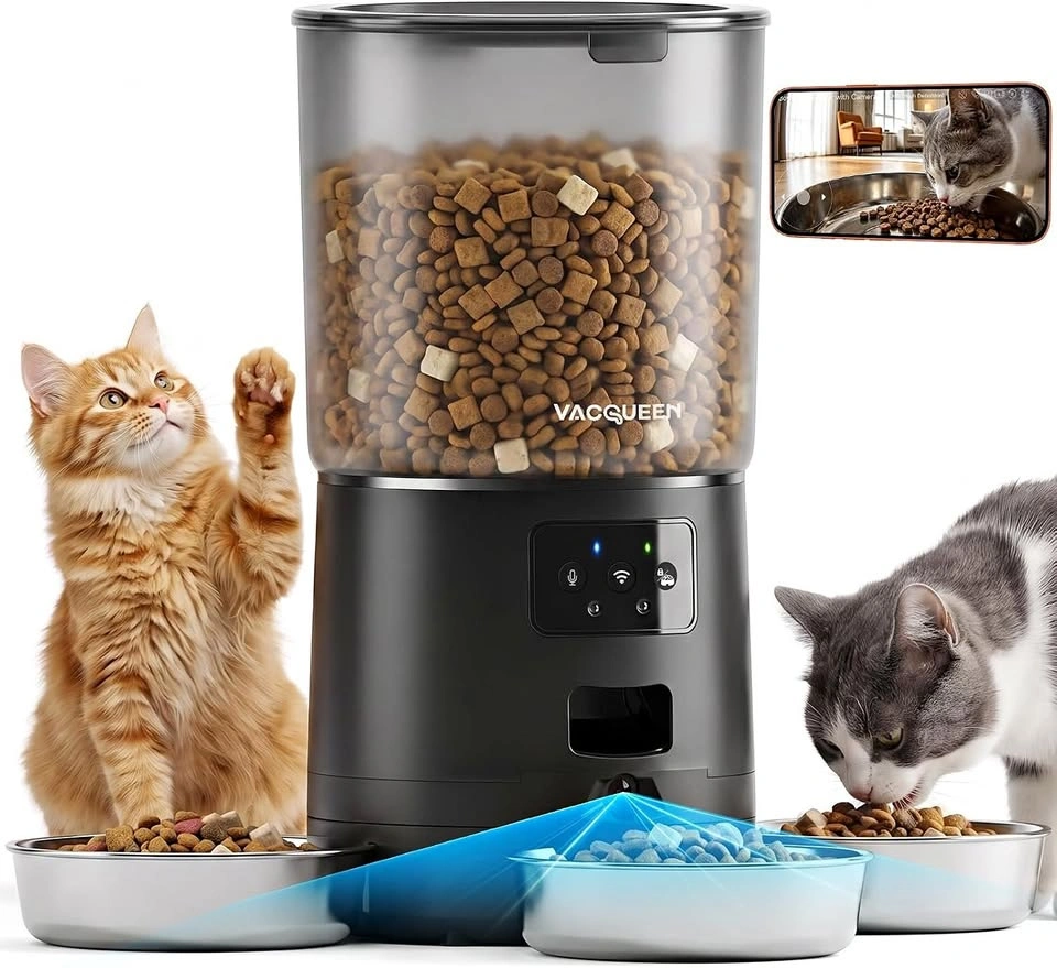 Automatic Cat Feeder with Camera for 3 Cats, 310° Monitoring