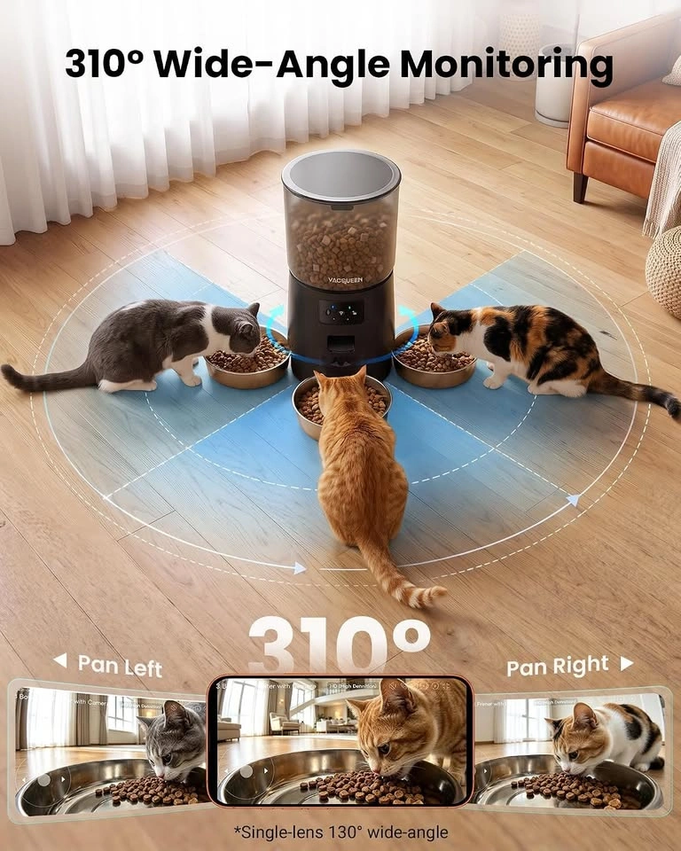 Automatic Cat Feeder with Camera for 3 Cats, 310° Monitoring - photo 2