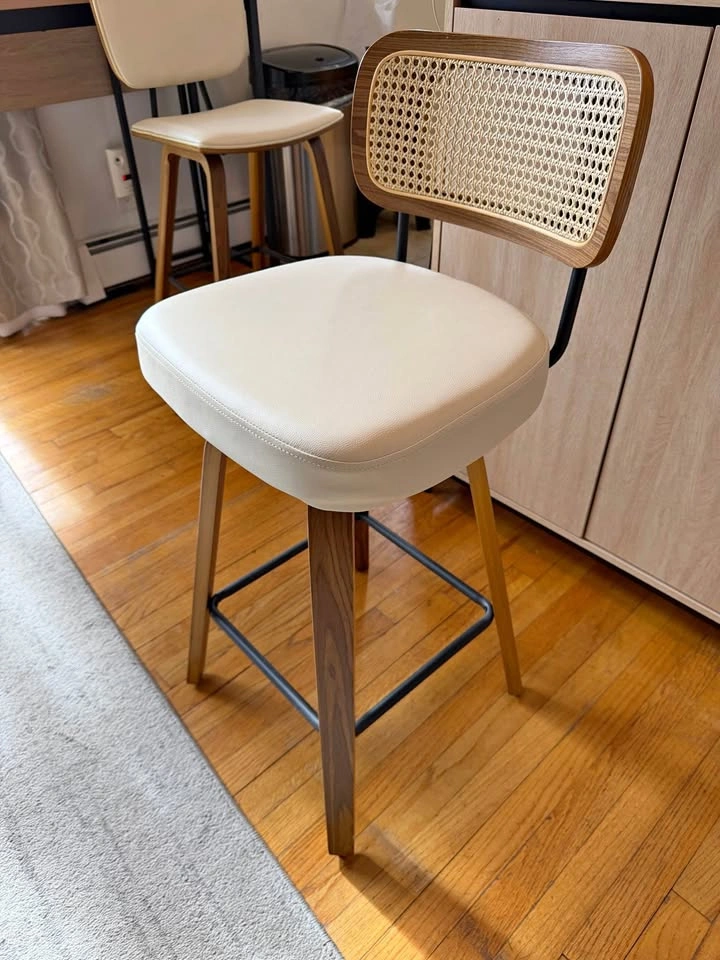 Swivel Upholstered Rattan Back Counter Stool 26”
