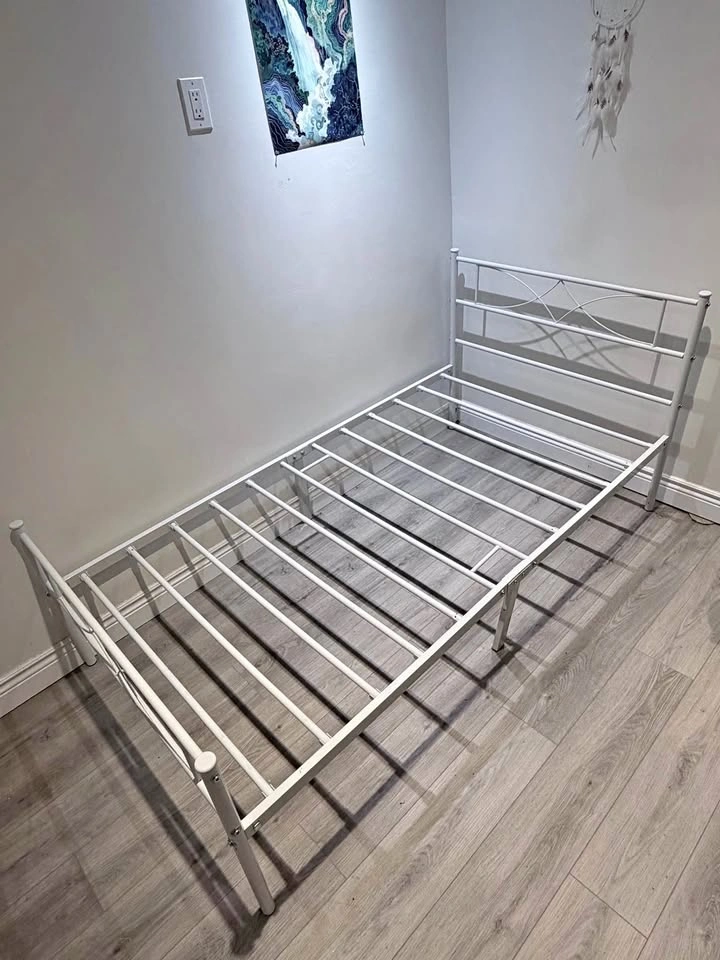 White Metal Twin Bed Frame with Headboard & Footboard