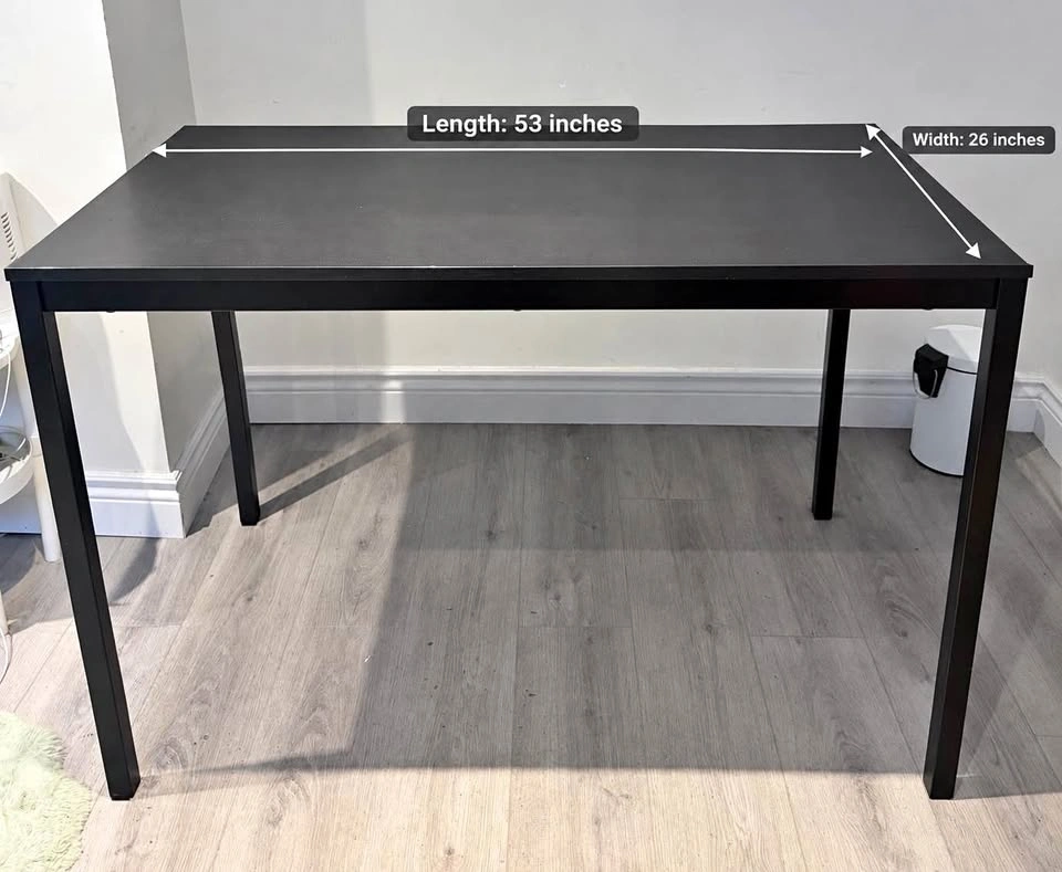 Black Desk / Table, 53" x 26" (Sturdy Metal Frame)