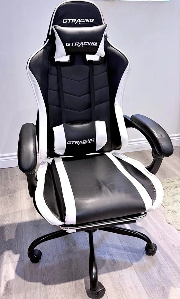 GTRacing GTW-200 Gaming Chair with Footrest (Black/White)
