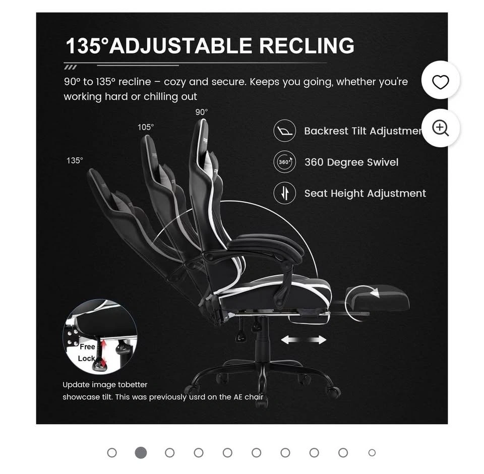 GTRacing GTW-200 Gaming Chair with Footrest (Black/White) - photo 5