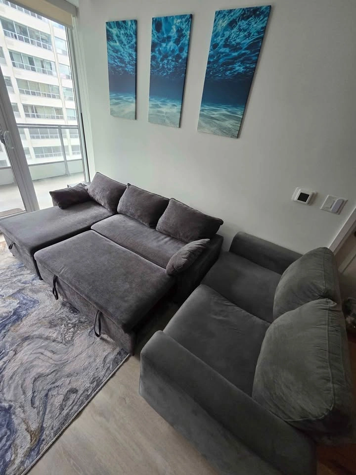 Grey Sectional Sleeper Sofa and Loveseat Set - photo 3