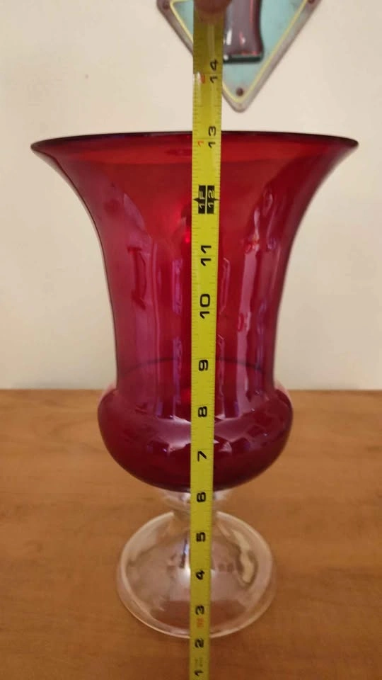Red Glass Pedestal Vase - 13 Inch - photo 2