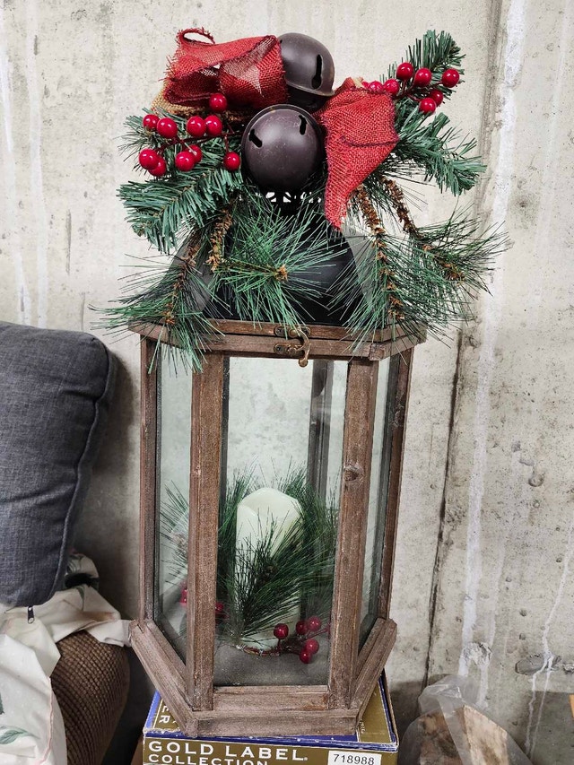 Rustic Christmas Lantern with LED Candle & Timer