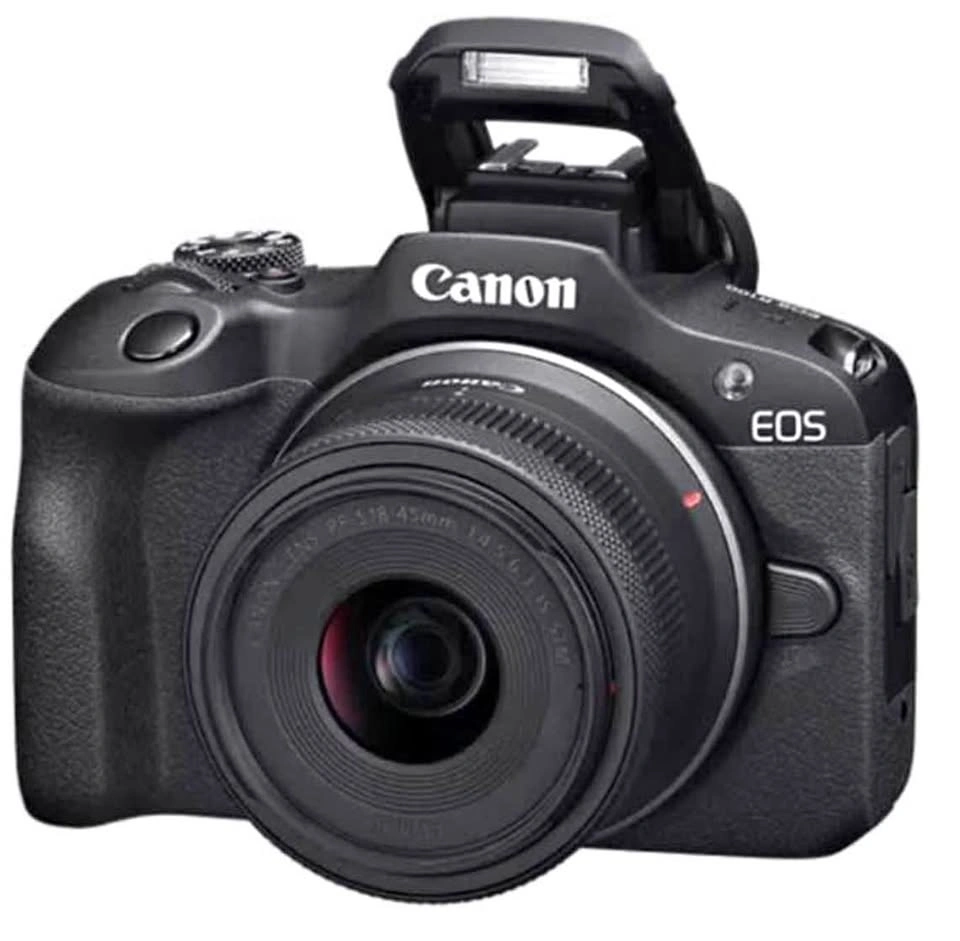 Canon EOS R100 Camera, EF 50mm f/1.4 Lens, and Adapter
