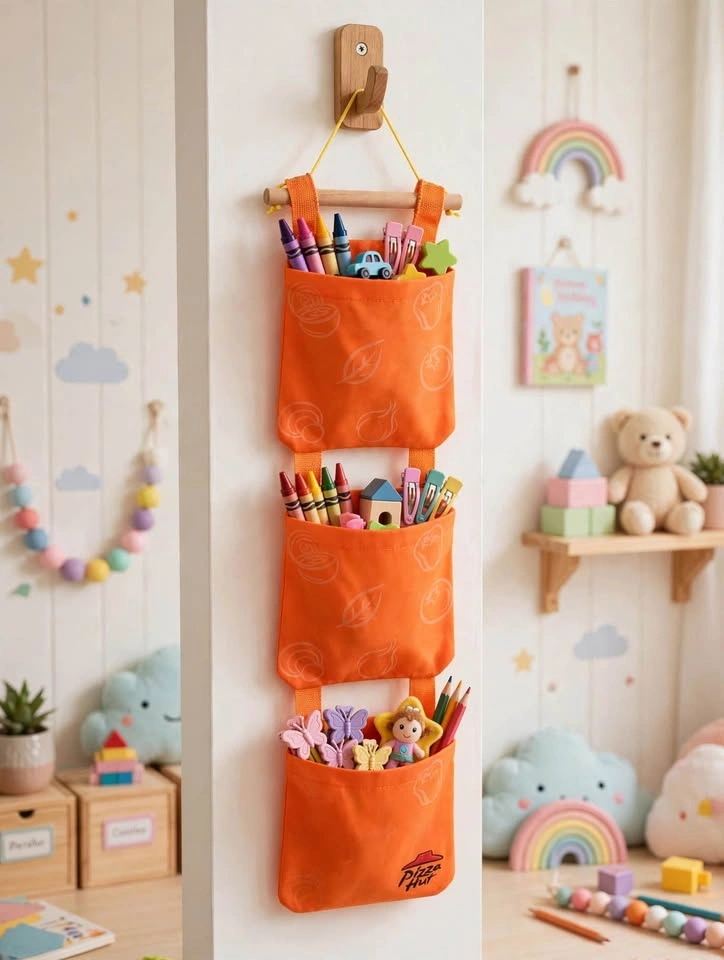 Hanging Organizer - 3 Pocket Wall Storage - Orange - photo 3