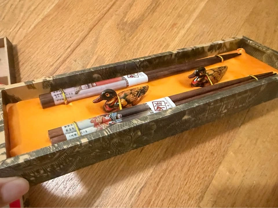 Decorative Wood Chopstick Gift Set | 2 Pairs + Mandarin Duck Cho - photo 2