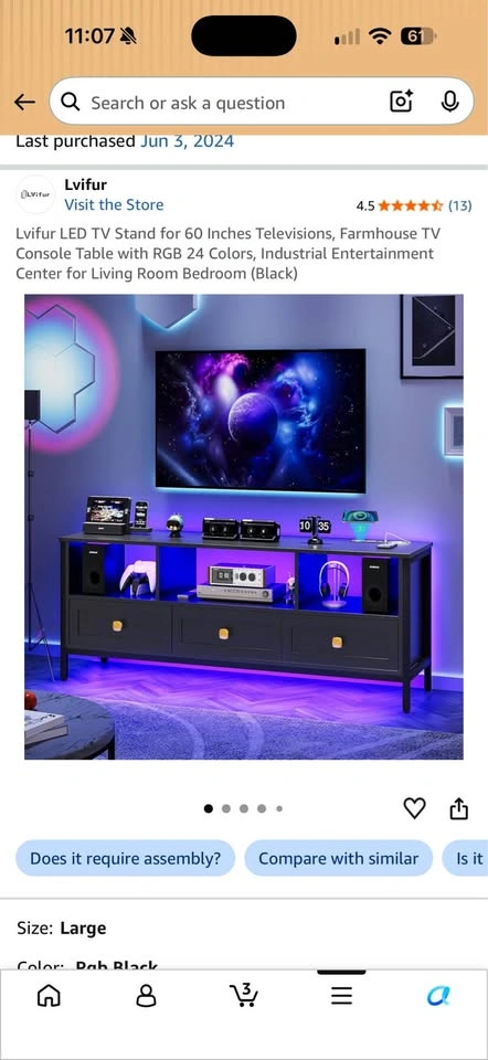 Lvifur 60” TV Stand with RGB LED Lights & Wireless Charging - photo 3