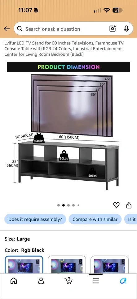Lvifur 60” TV Stand with RGB LED Lights & Wireless Charging - photo 4