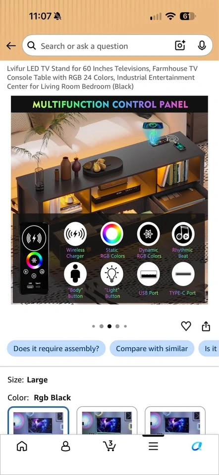 Lvifur 60” TV Stand with RGB LED Lights & Wireless Charging - photo 5