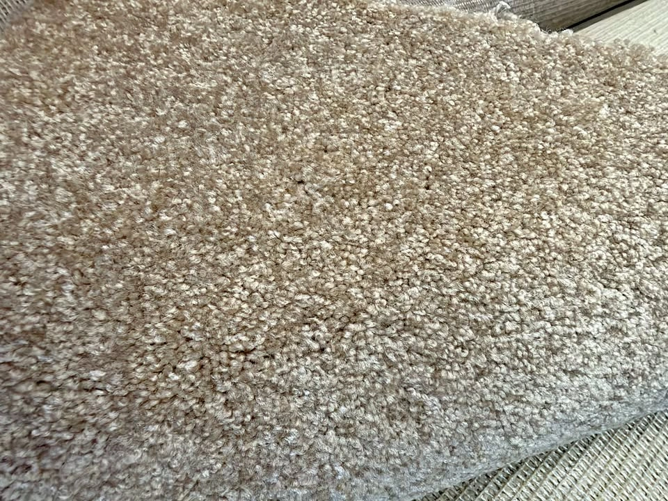 NEW Beige Plush Carpet, 8 ft 11 in x 10 ft, Soft Cut Pile