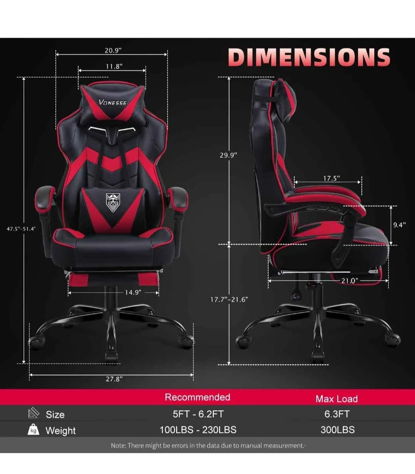 Vonesse Gaming Chair, Reclining Gaming Chairs with Footrest - photo 2