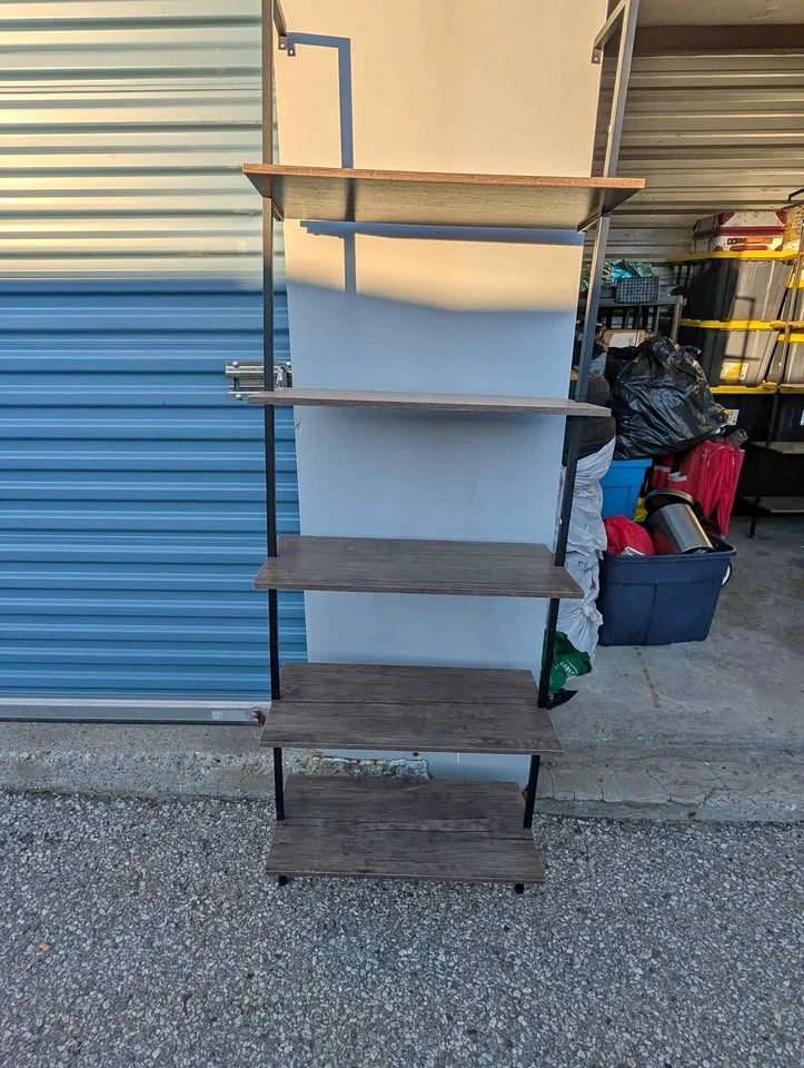 2 5-Shelf Modern Wall Mounted Ladder Bookshelves, Black