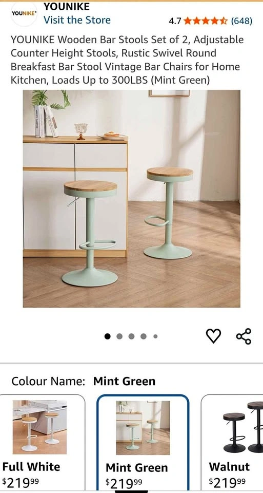 YOUNIKE Wooden Bar Stools Set of 4, Adjustable Counter Height