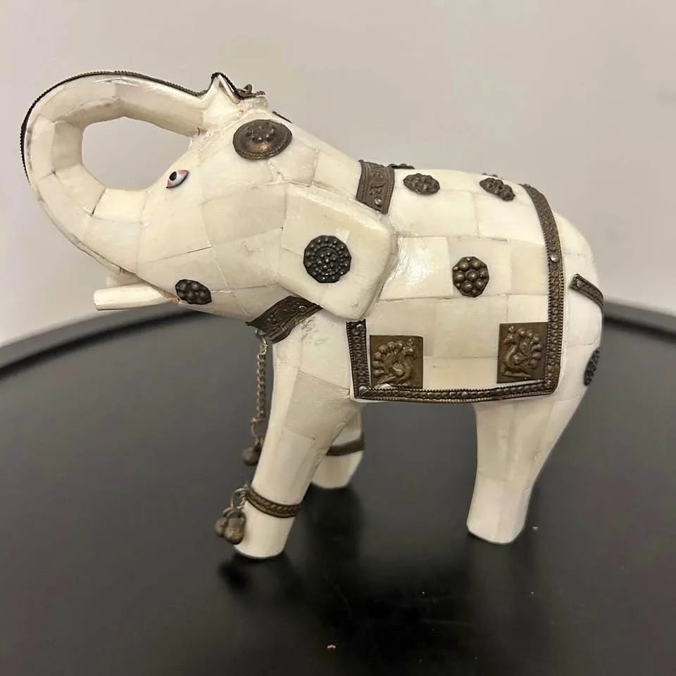 Indian Vintage Bone Inlaid Elephant Figure thumbnail