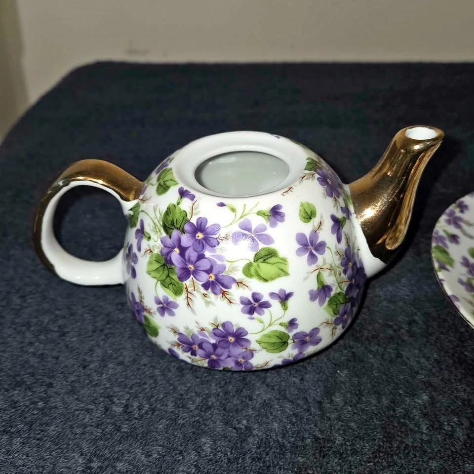 🌸 Vintage Violet Floral “Tea-for-One” Set - photo 3