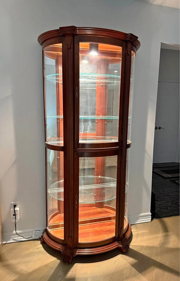 Curved Glass Curio Display Cabinet