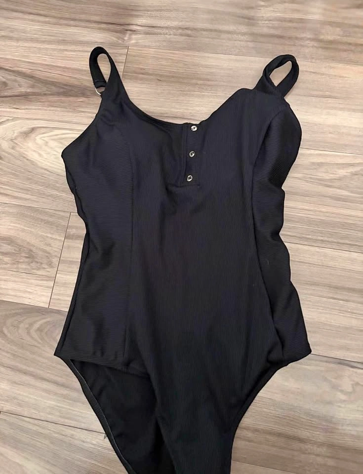 Black Ribbed One-Piece Swimsuit