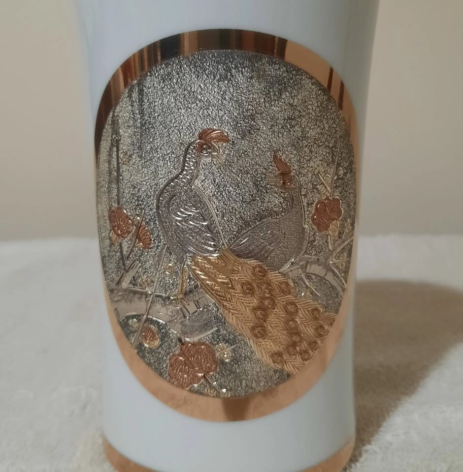 The Art of Chokin Peacock Vase With 24KT Gold Trim Japan Vintage - photo 2