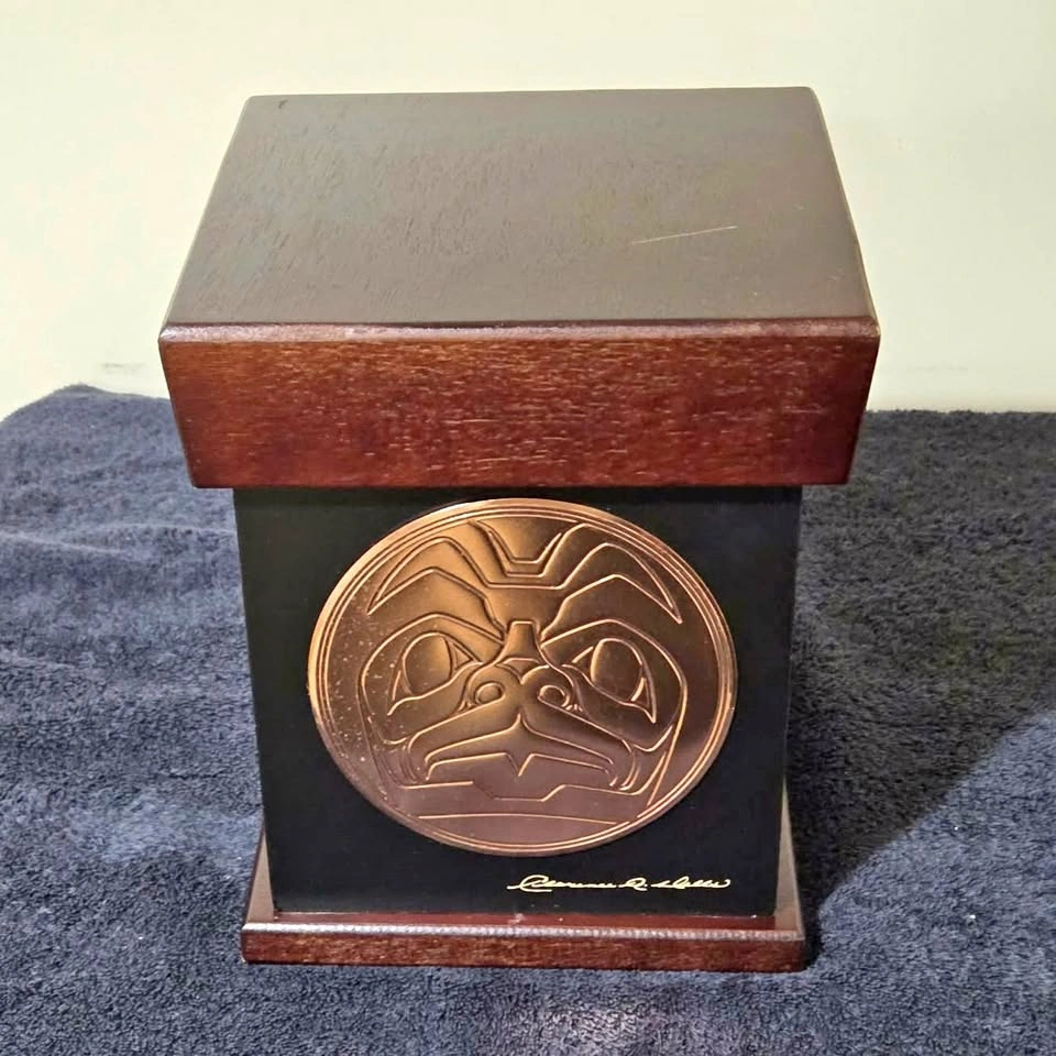 Clarence Wells Indigenous Bentwood-Style Box – Copper Medallion