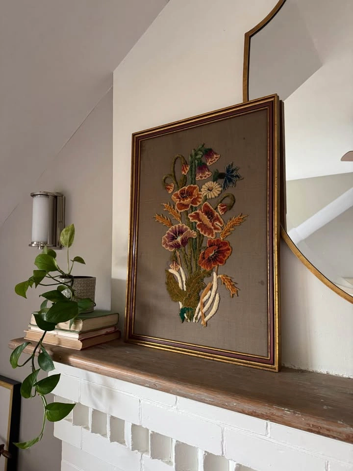 Vintage Framed Punch Needle Floral Art – Tufted Embroidery - photo 2