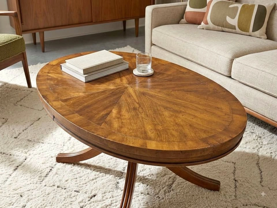 Restored Vintage Heritage Starburst & Burlwood Coffee Table