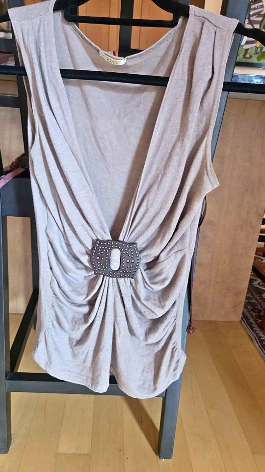 Tan Ruched Top Wood Embellishment