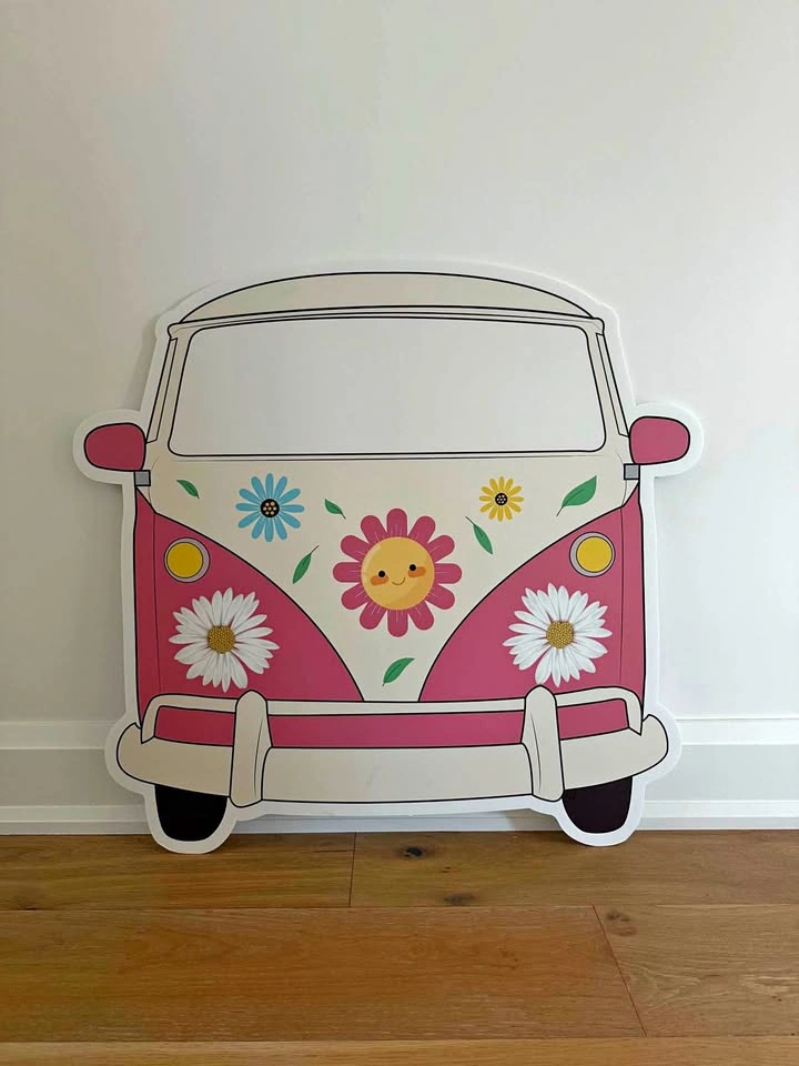 Pink Flower Van Foamcore Cutout – Party & Photo Booth Decor