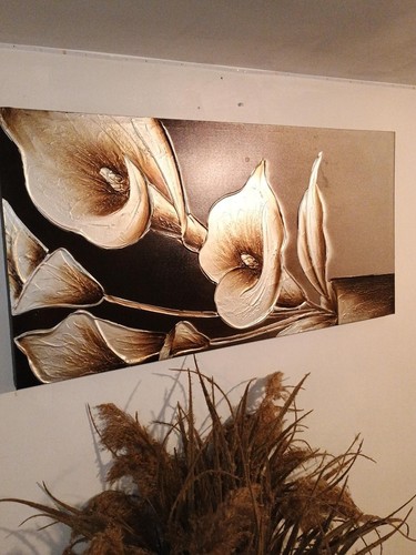 Large Textured Calla Lily Canvas Wall Art Gold Bronze Black