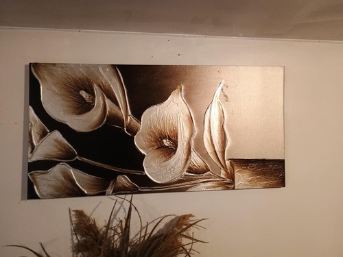 Large Textured Calla Lily Canvas Wall Art Gold Bronze Black - photo 3