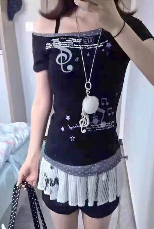 y2k alternative off shoulder shirt
