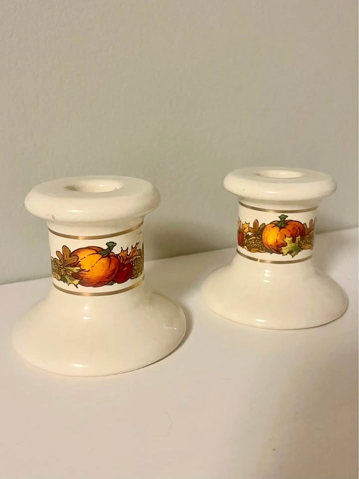 Vintage Fall Harvest Ceramic Taper Candle Holders - Set of 2