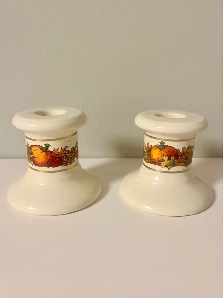 Vintage Fall Harvest Ceramic Taper Candle Holders - Set of 2 - photo 2