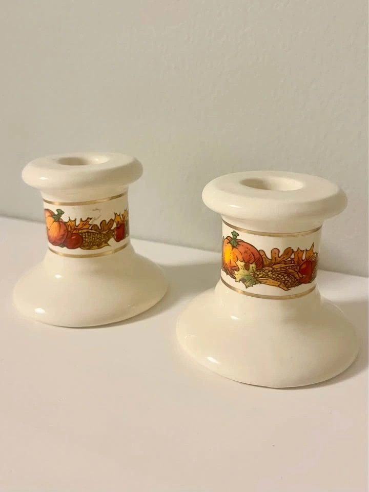 Vintage Fall Harvest Ceramic Taper Candle Holders - Set of 2 - photo 3