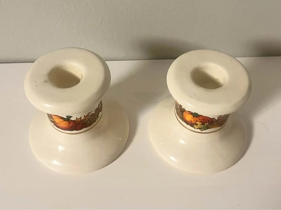 Vintage Fall Harvest Ceramic Taper Candle Holders - Set of 2 - photo 4