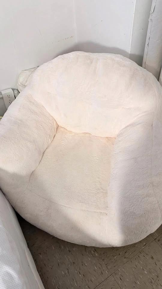 Large Cream Faux-Fur Beanbag