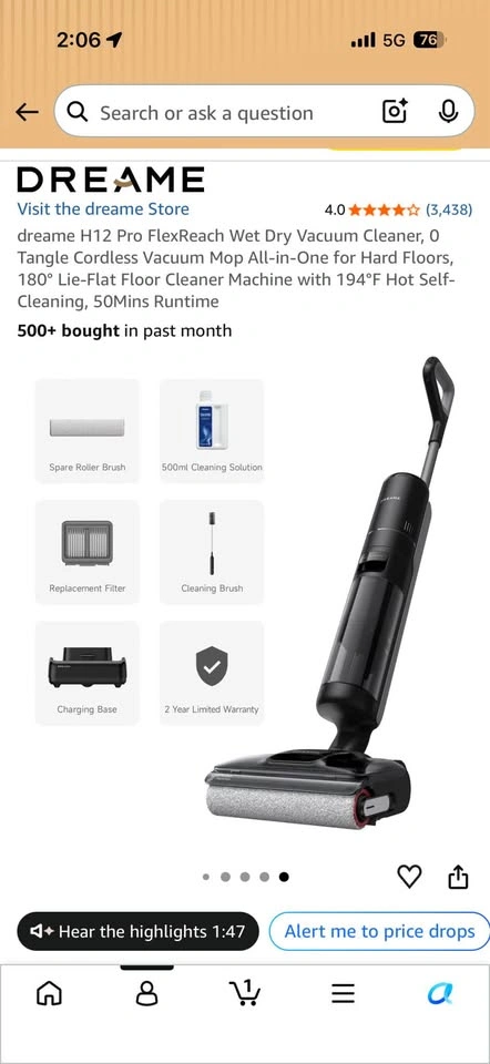 Dreame H12 Pro FlexReach Wet/Dry Vacuum Mop - Like New - photo 2