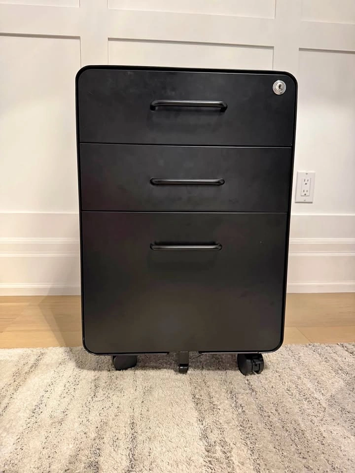 Poppin Stow 3-Drawer Rolling File Cabinet – Black, Locking
